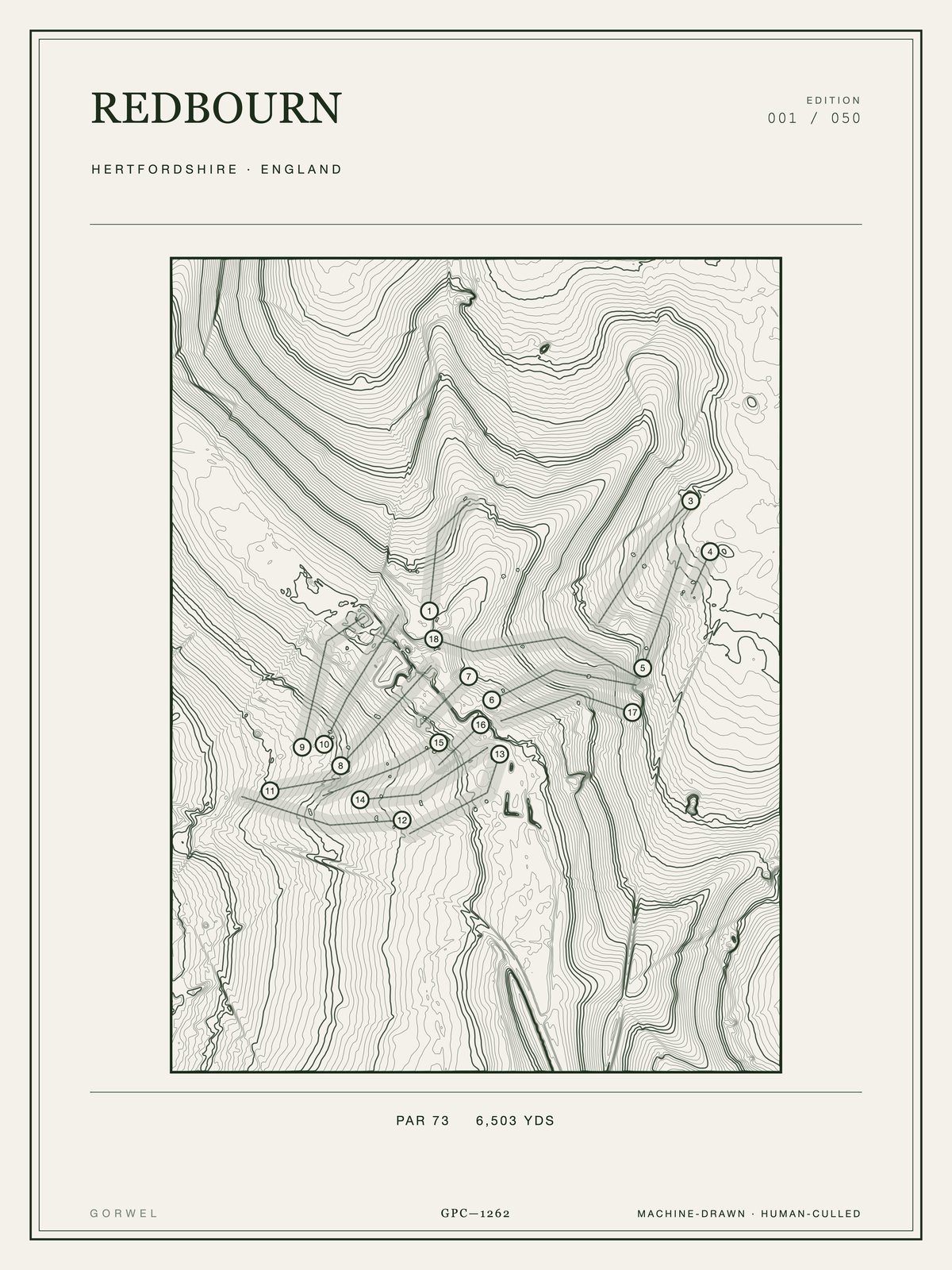 Redbourn Golf Course Print | Topographic Map Wall Art