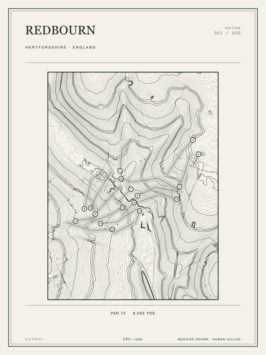 Redbourn Golf Course Print | Topographic Map Wall Art
