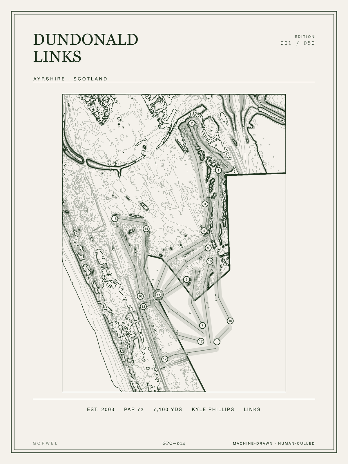 Dundonald Links Golf Course Print | Topographic Map Wall Art