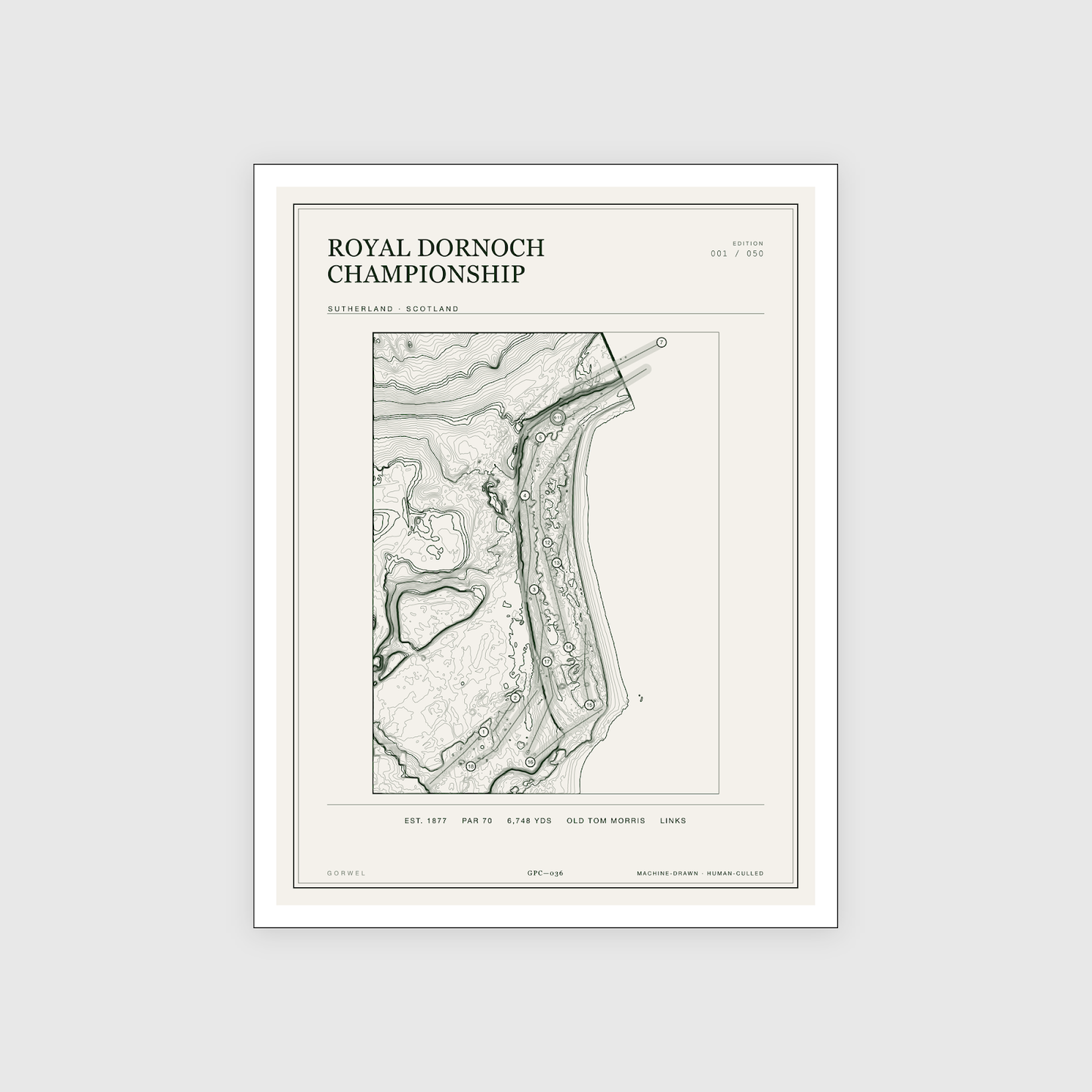 Royal Dornoch Championship Golf Course Print | Topographic Map Wall Art