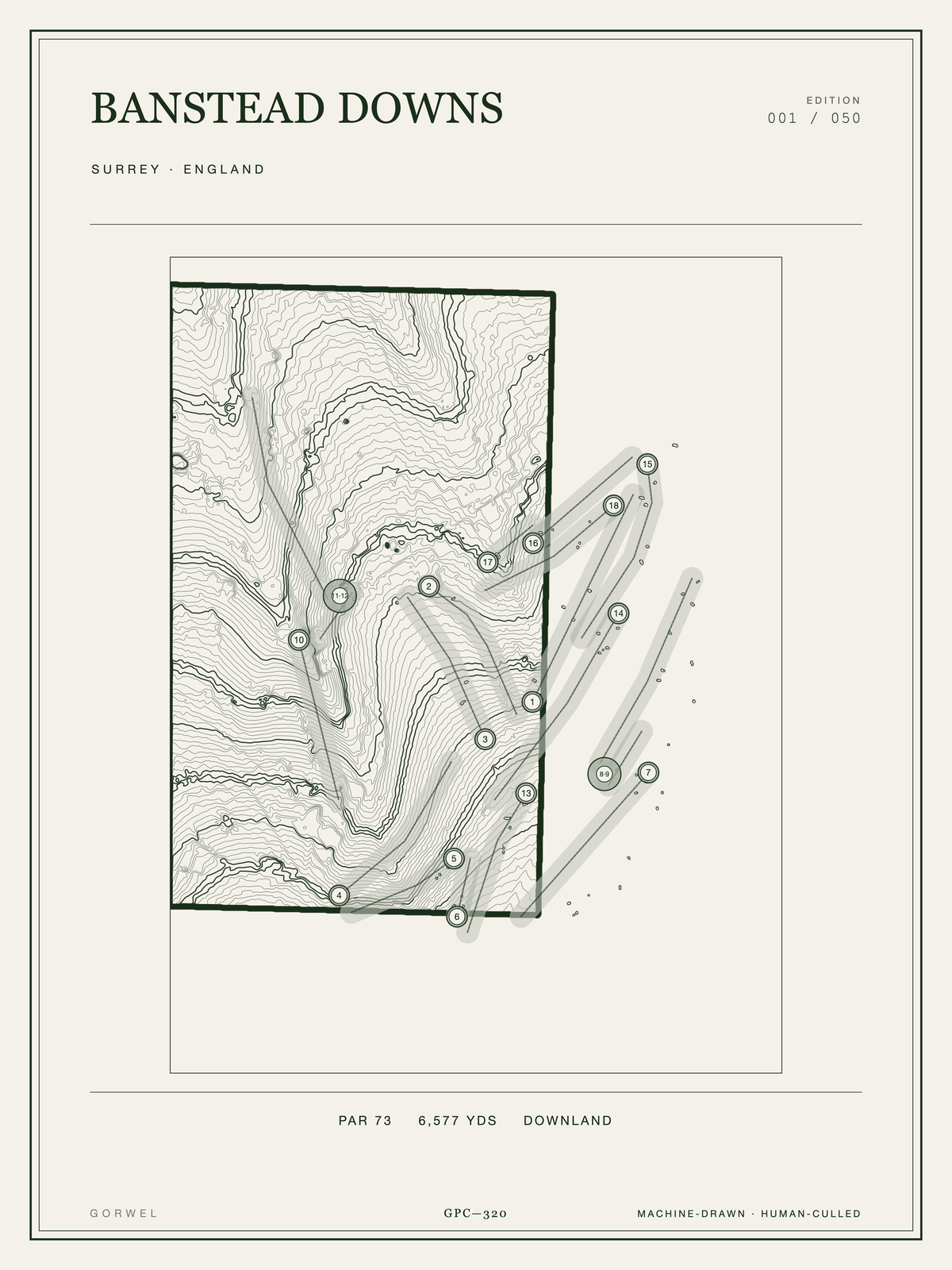 Banstead Downs Golf Course Print | Topographic Map Wall Art