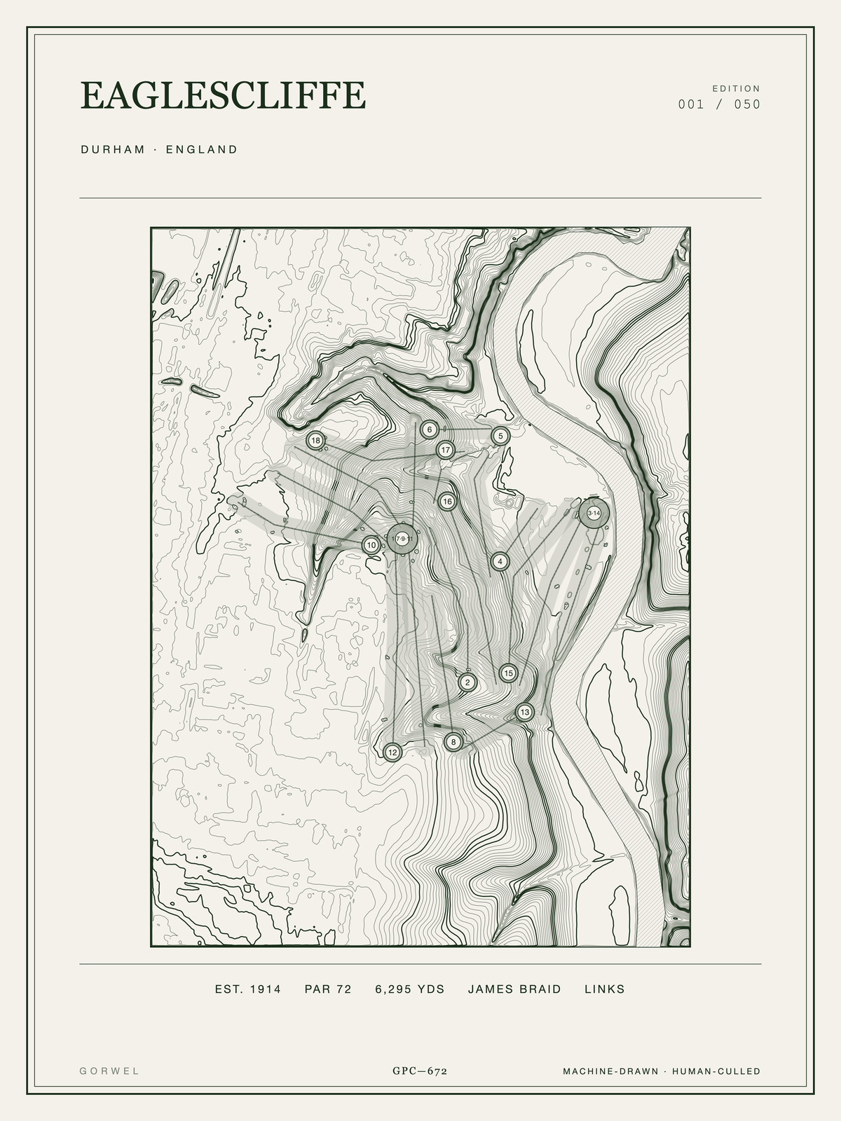 Eaglescliffe Golf Course Print | Topographic Map Wall Art