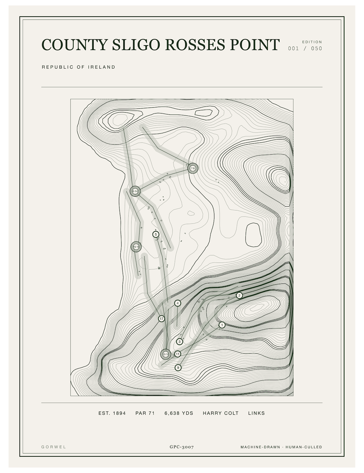 County Sligo Rosses Point Golf Course Print | Topographic Map Wall Art