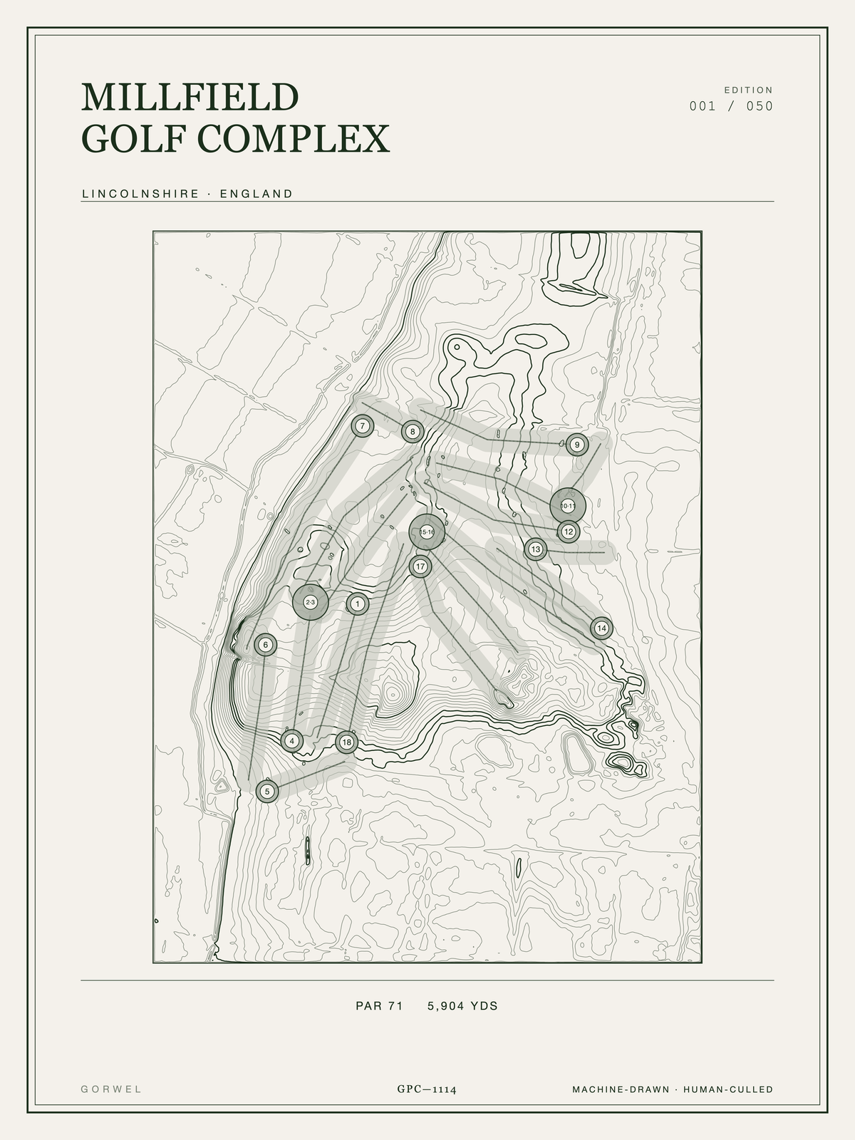 Millfield Golf Complex Golf Course Print | Topographic Map Wall Art