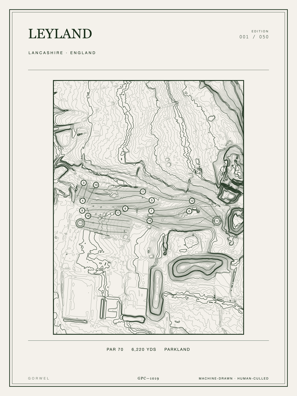 Leyland Golf Course Print | Topographic Map Wall Art