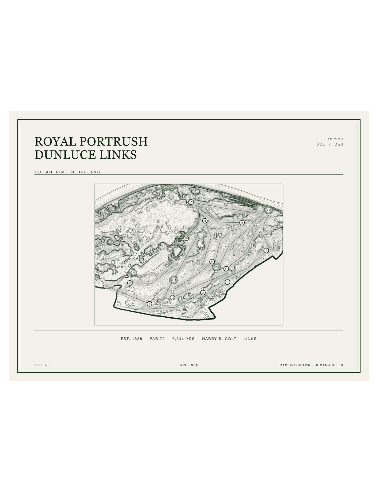 Royal Portrush Dunluce Links Golf Course Print | Topographic Map Wall Art