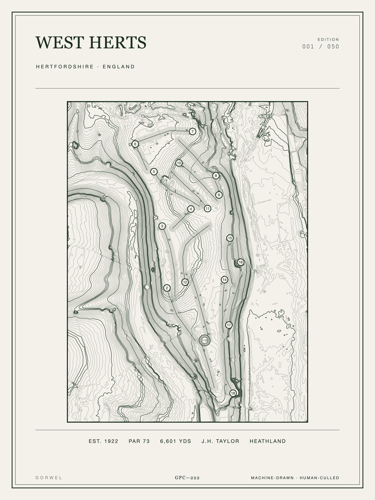 West Herts Golf Course Print | Topographic Map Wall Art