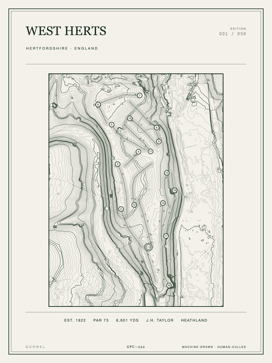 West Herts Golf Course Print | Topographic Map Wall Art