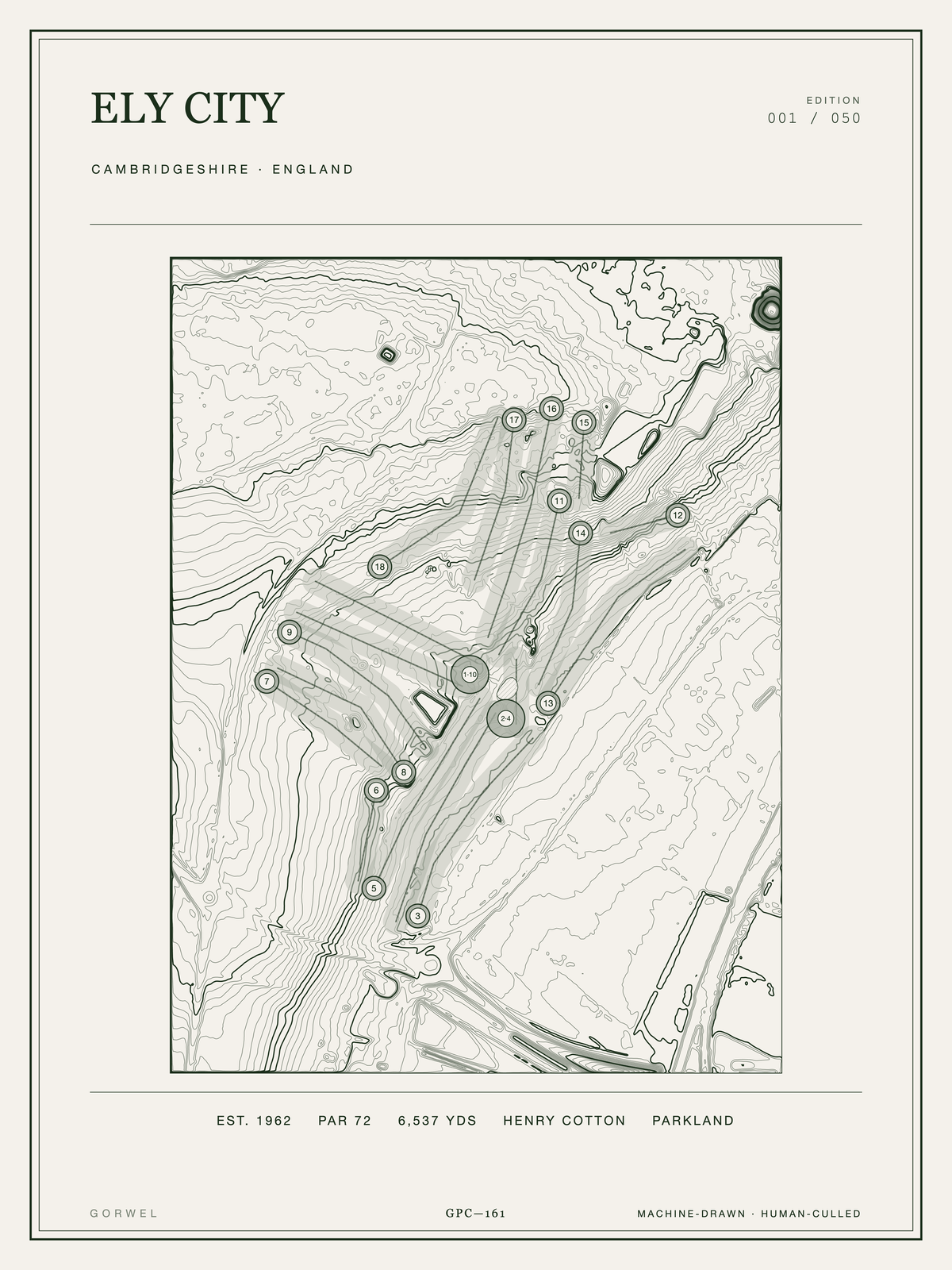 Ely City Golf Course Print | Topographic Map Wall Art