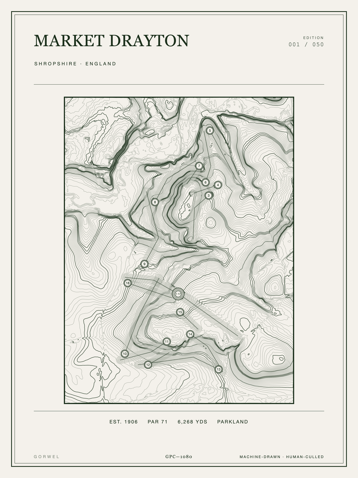 Market Drayton Golf Course Print | Topographic Map Wall Art