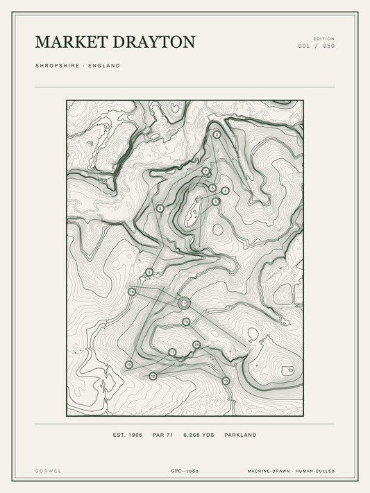 Market Drayton Golf Course Print | Topographic Map Wall Art