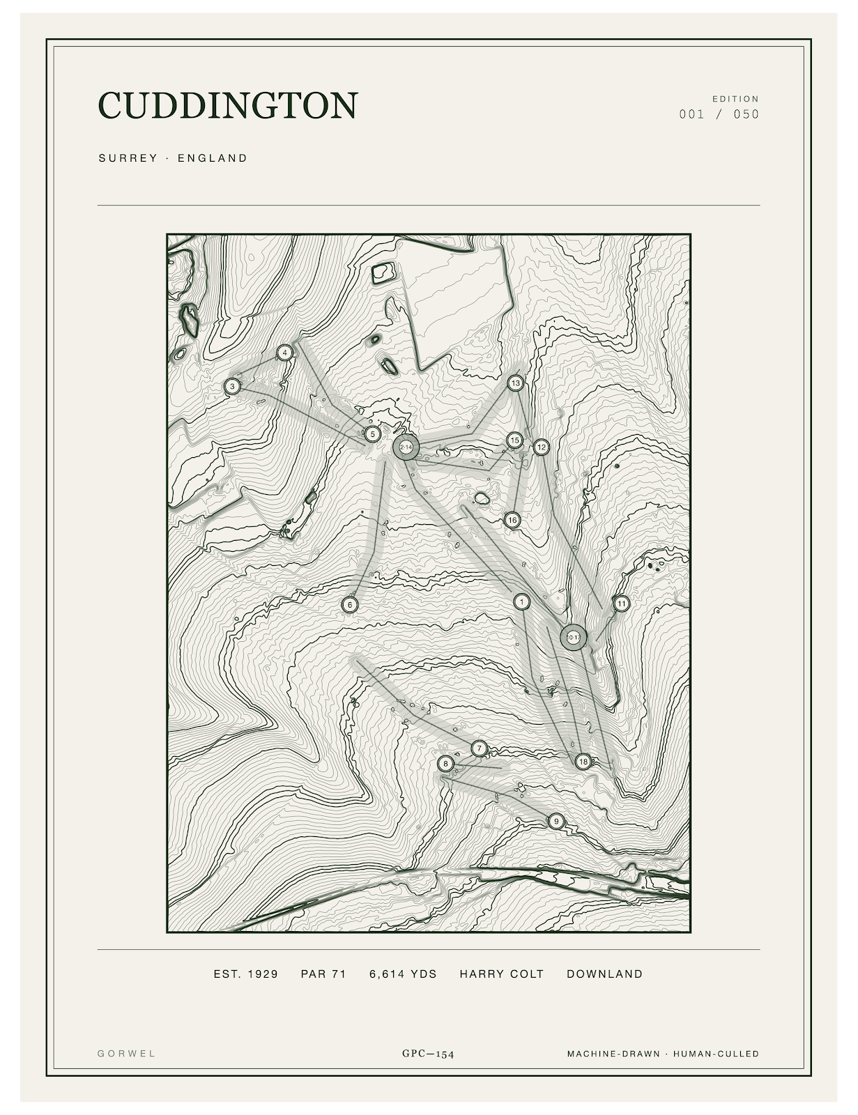Cuddington Golf Course Print | Topographic Map Wall Art