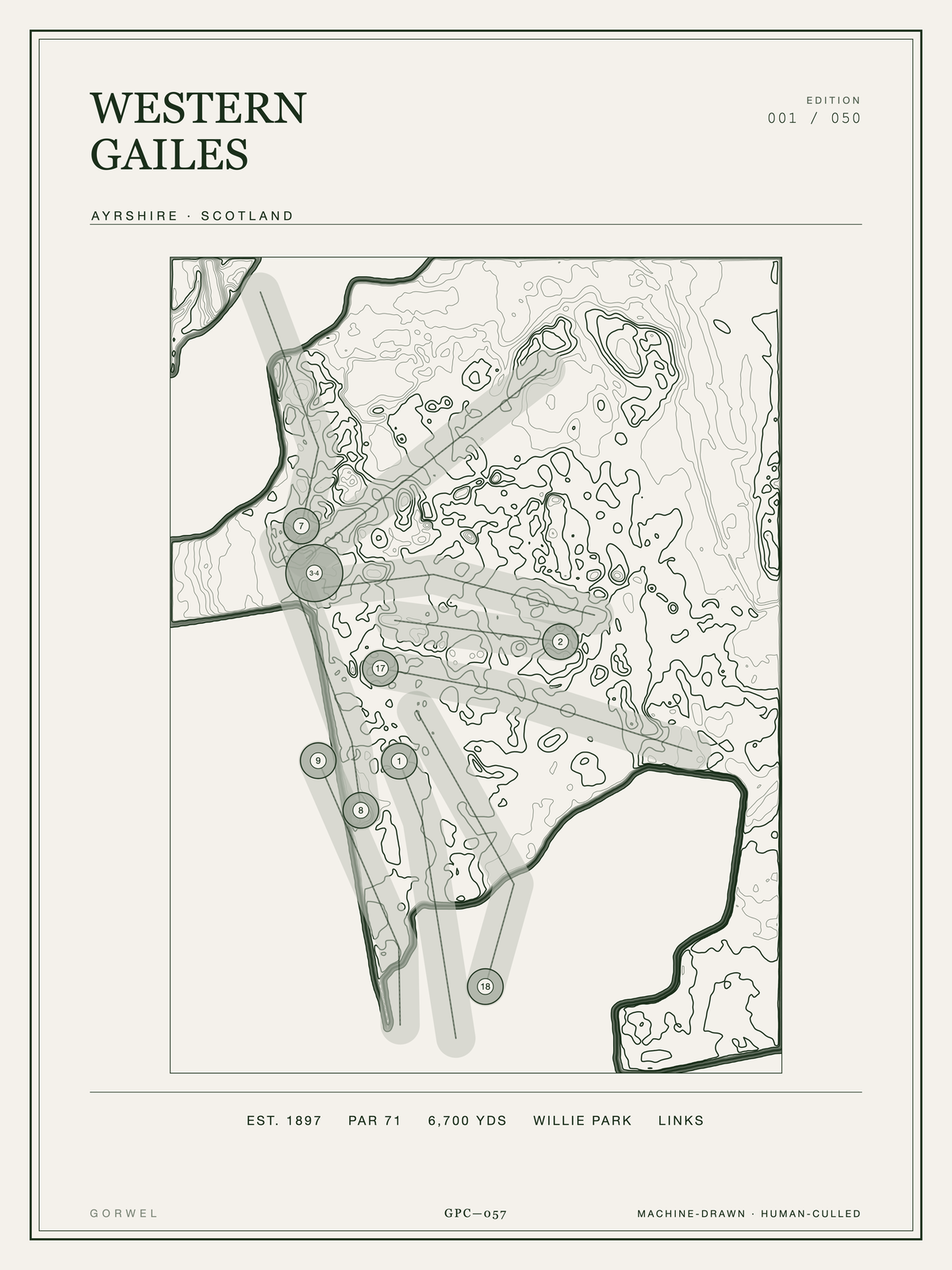 Western Gailes Golf Course Print | Topographic Map Wall Art