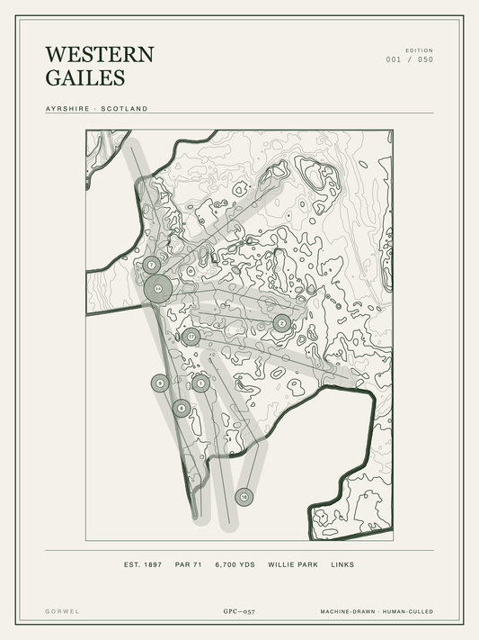 Western Gailes Golf Course Print | Topographic Map Wall Art