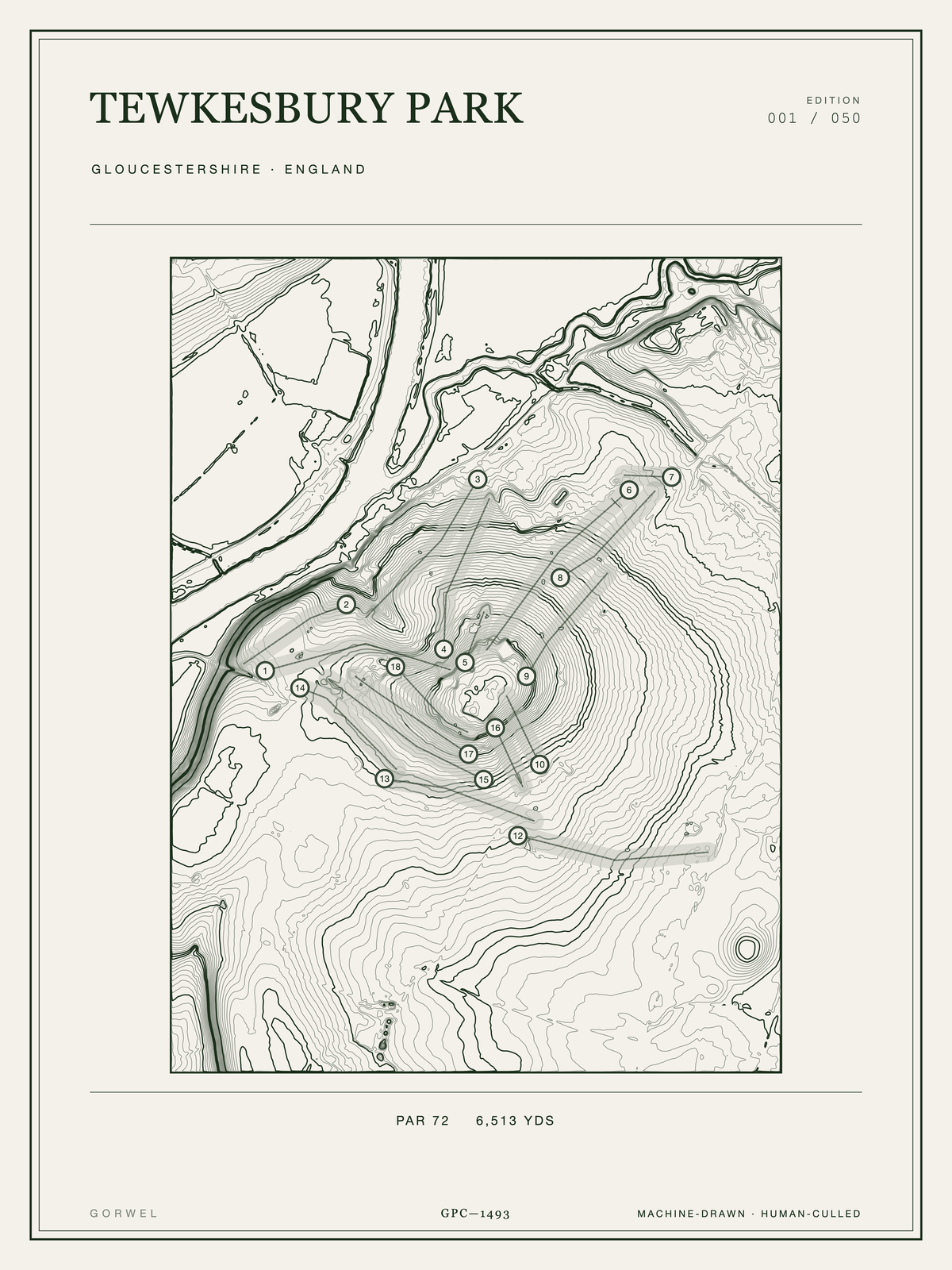 Tewkesbury Park Golf Course Print | Topographic Map Wall Art