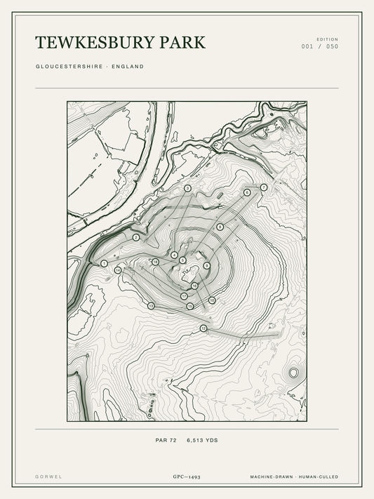 Tewkesbury Park Golf Course Print | Topographic Map Wall Art