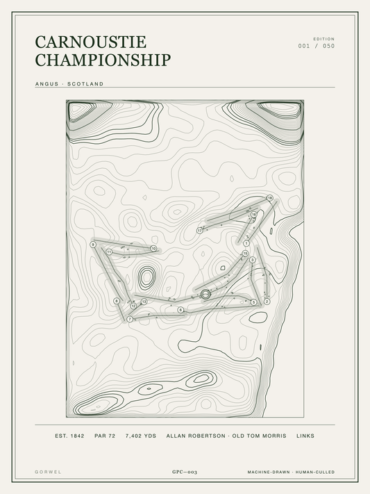 Carnoustie Championship Golf Course Print | Topographic Map Wall Art