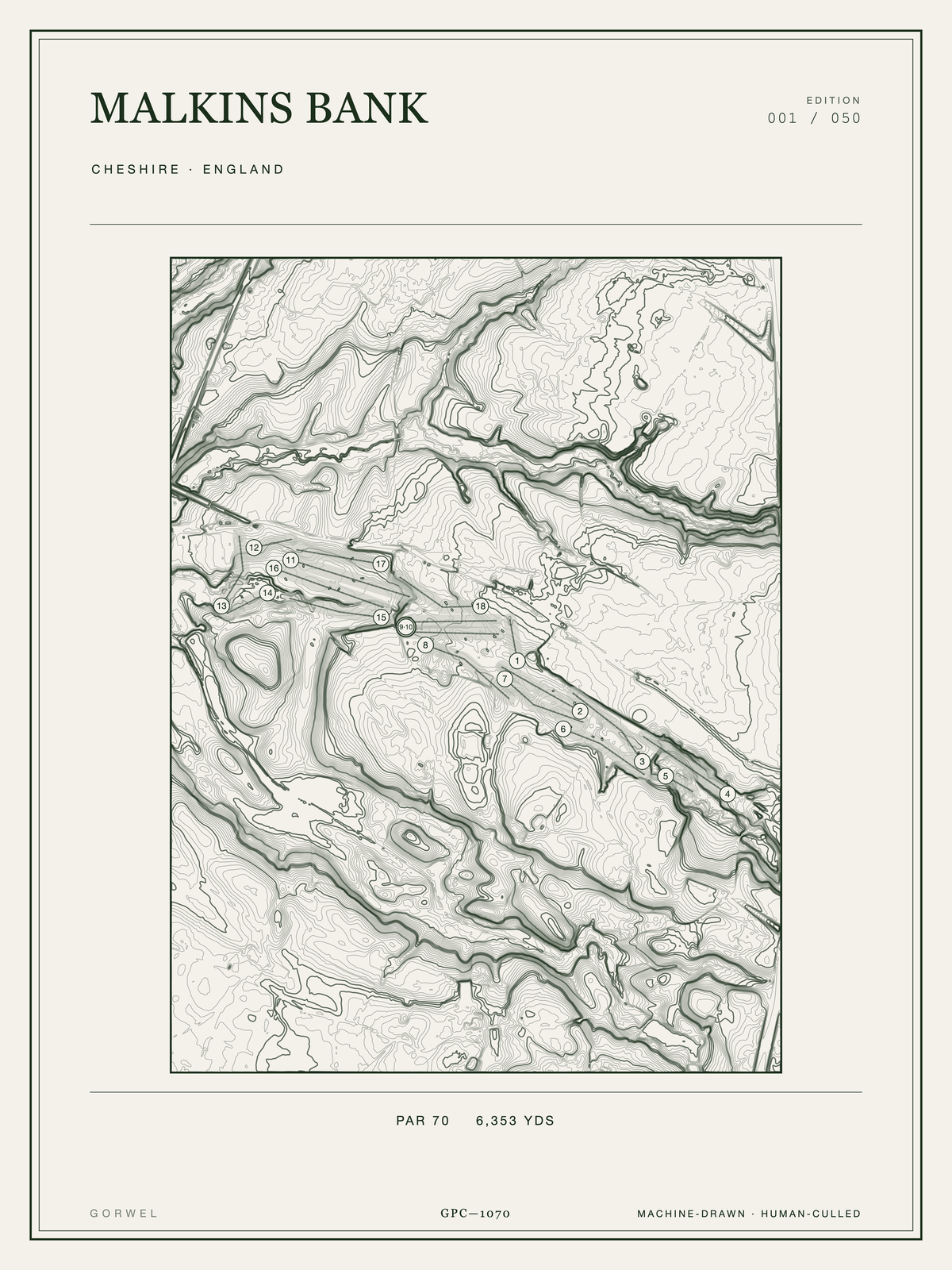Malkins Bank Golf Course Print | Topographic Map Wall Art
