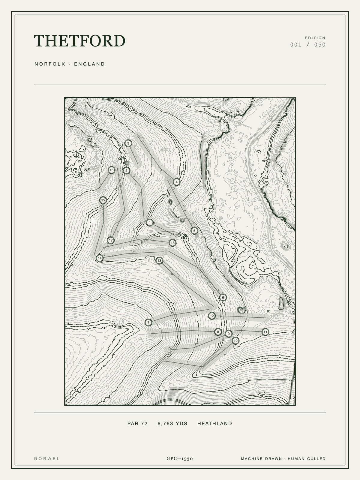 Thetford Golf Course Print | Topographic Map Wall Art
