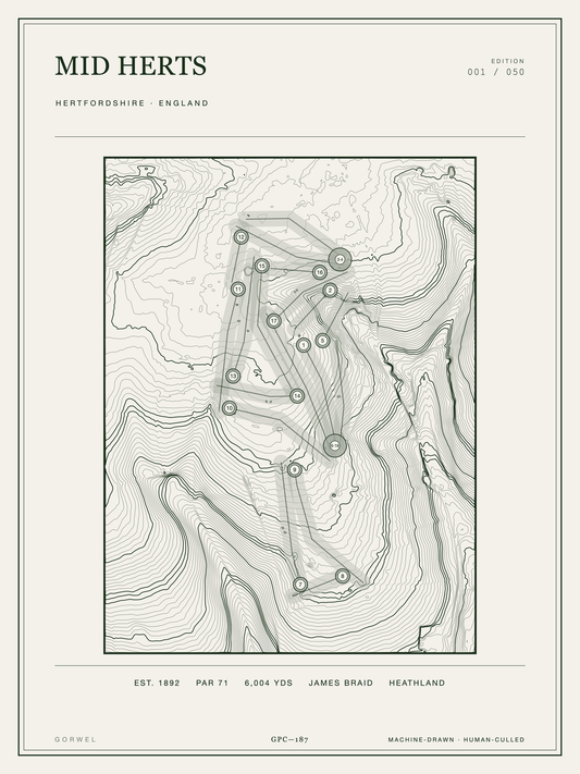 Mid Herts Golf Course Print | Topographic Map Wall Art