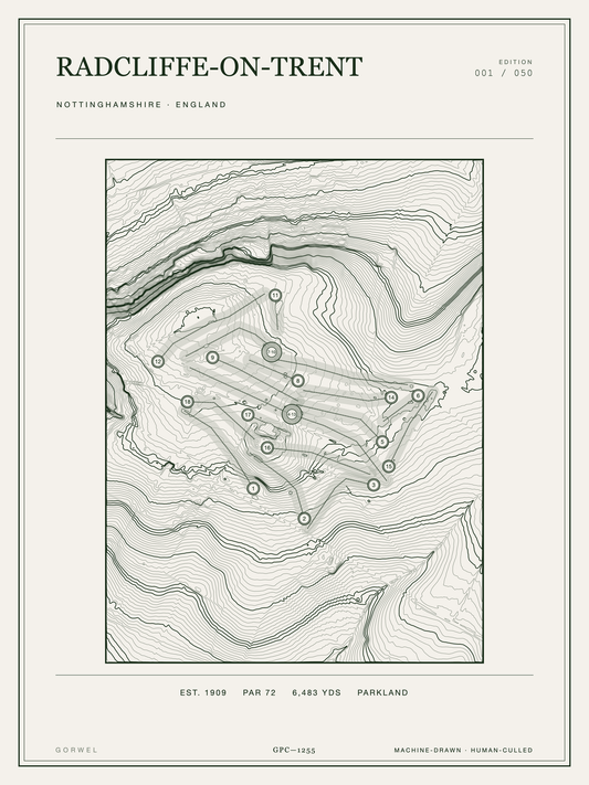 Radcliffe-On-Trent Golf Course Print | Topographic Map Wall Art