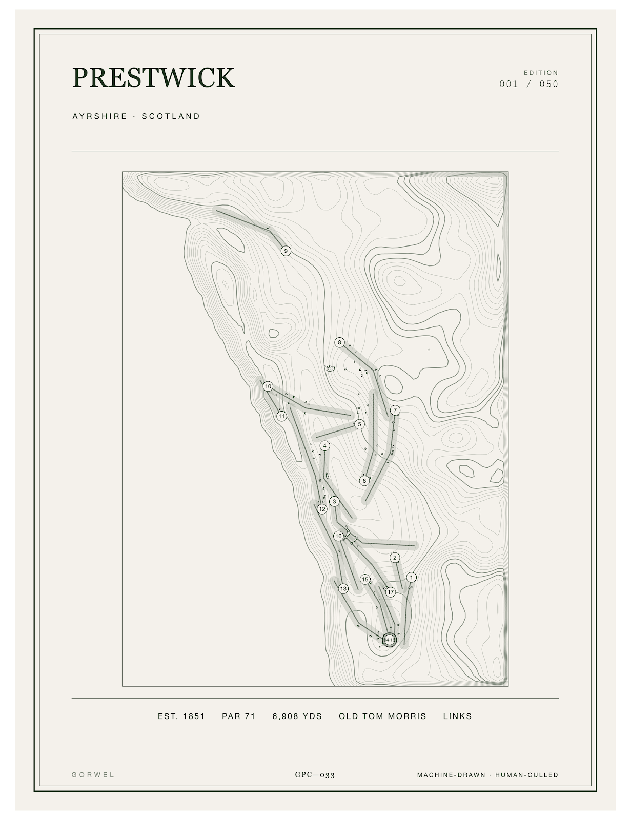 Prestwick Golf Course Print | Topographic Map Wall Art