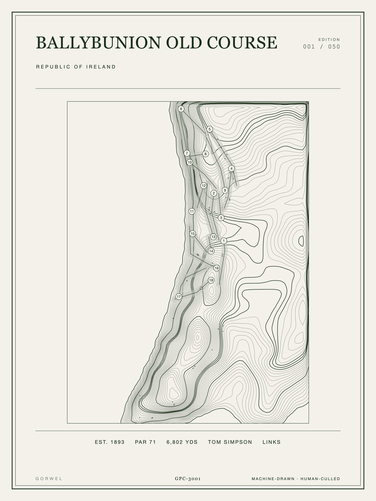 Ballybunion Old Course Golf Course Print | Topographic Map Wall Art