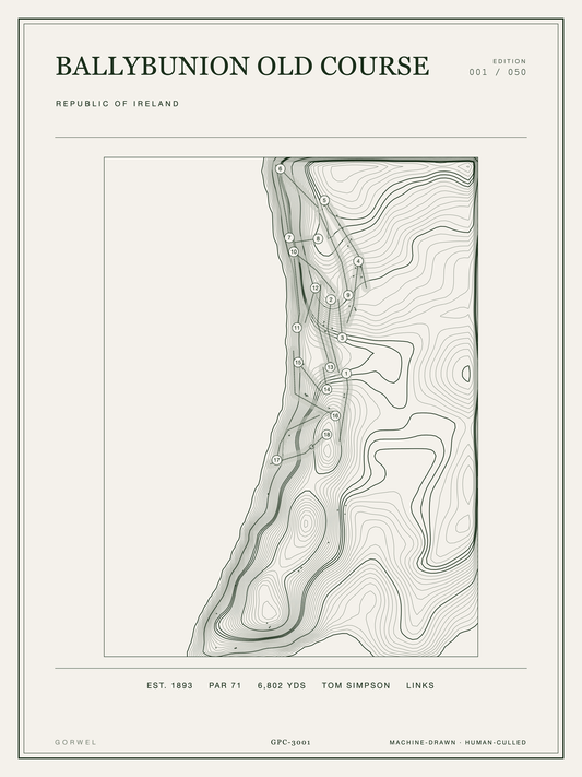 Ballybunion Old Course Golf Course Print | Topographic Map Wall Art