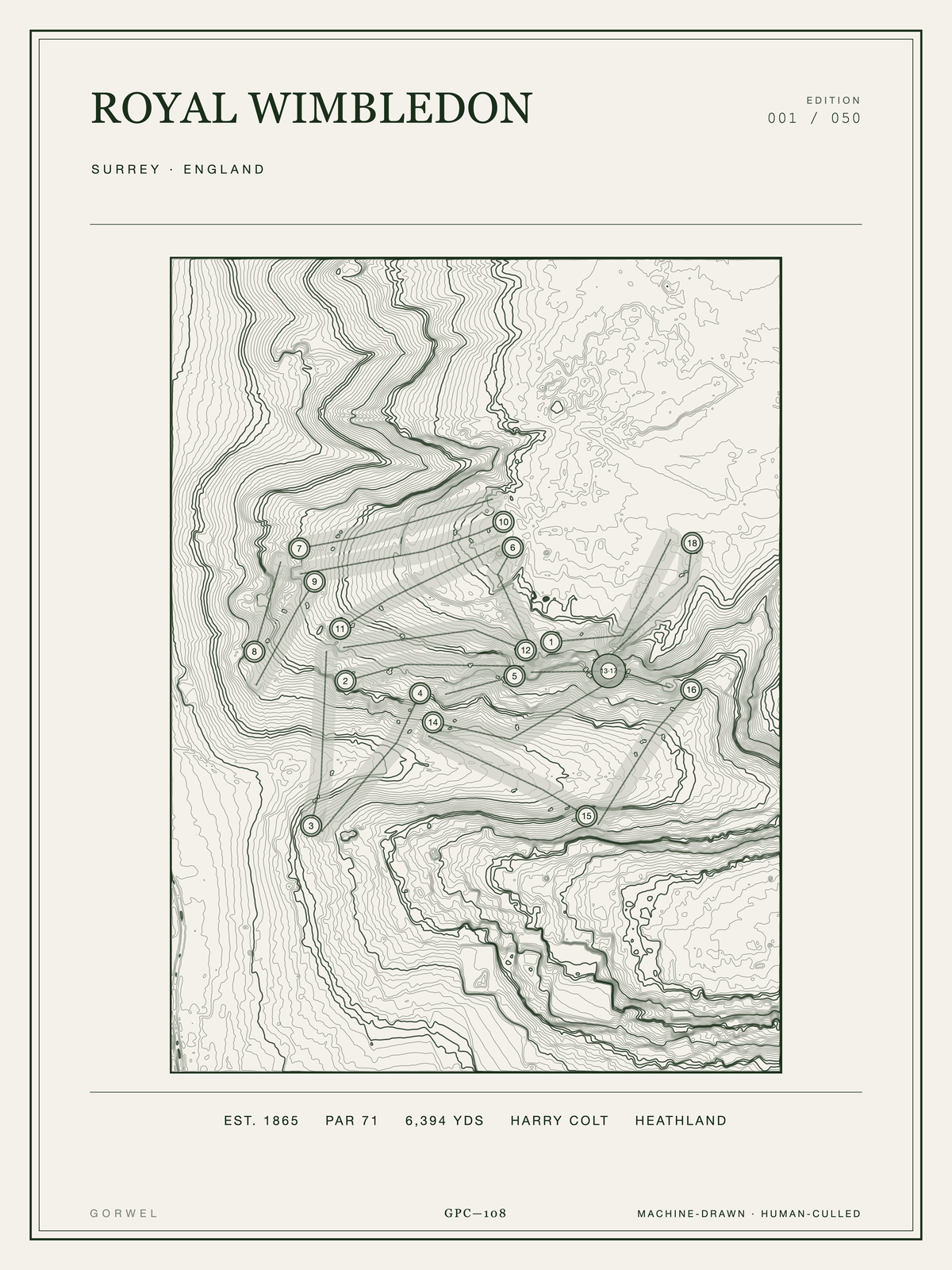 Royal Wimbledon Golf Course Print | Topographic Map Wall Art