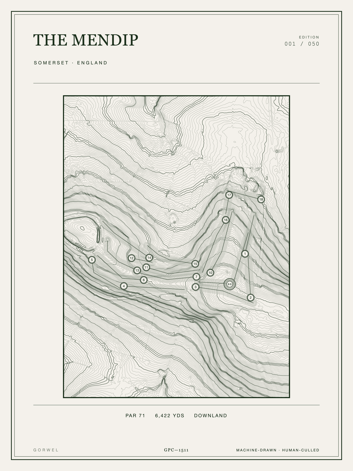 The Mendip Golf Course Print | Topographic Map Wall Art
