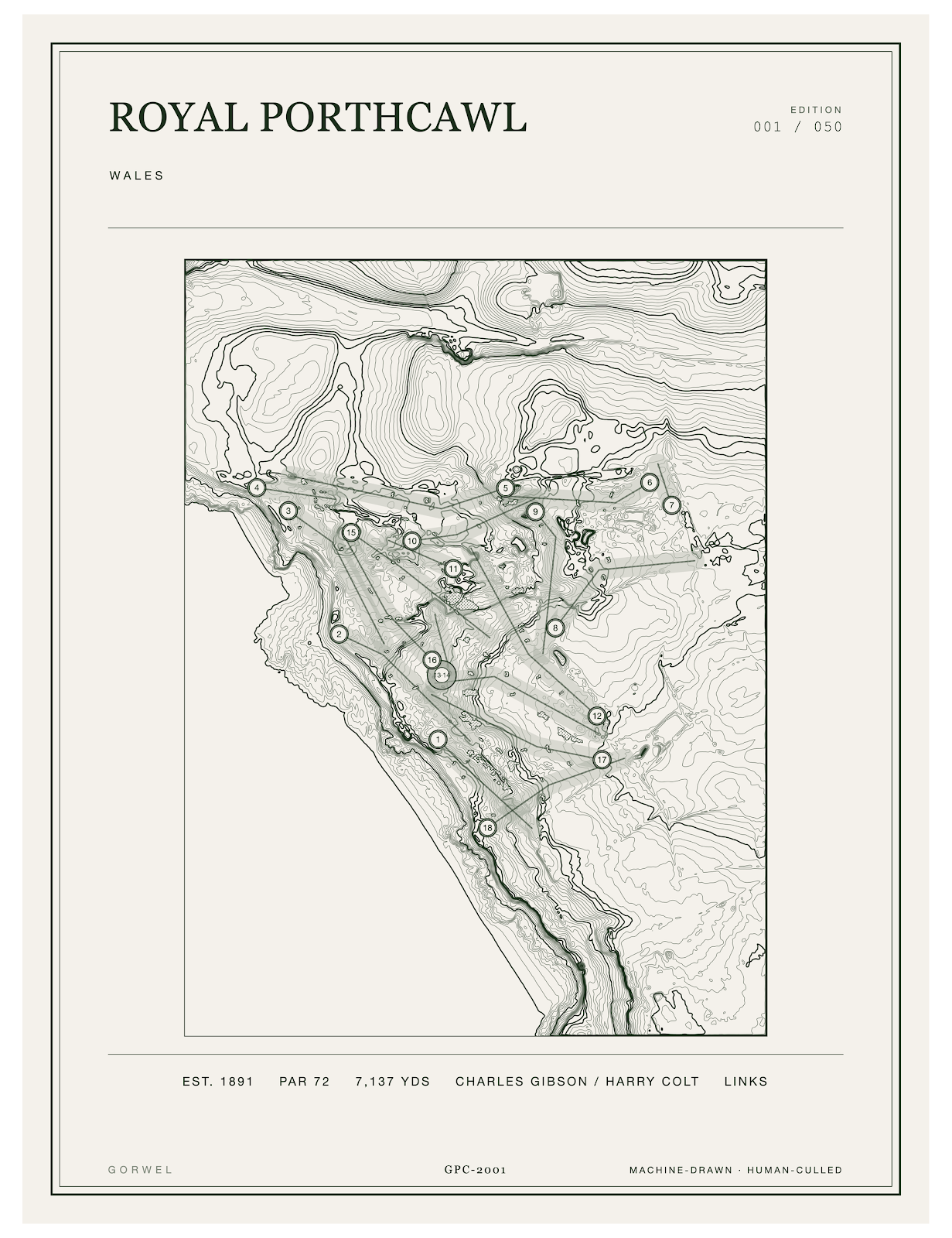 Royal Porthcawl Golf Course Print | Topographic Map Wall Art