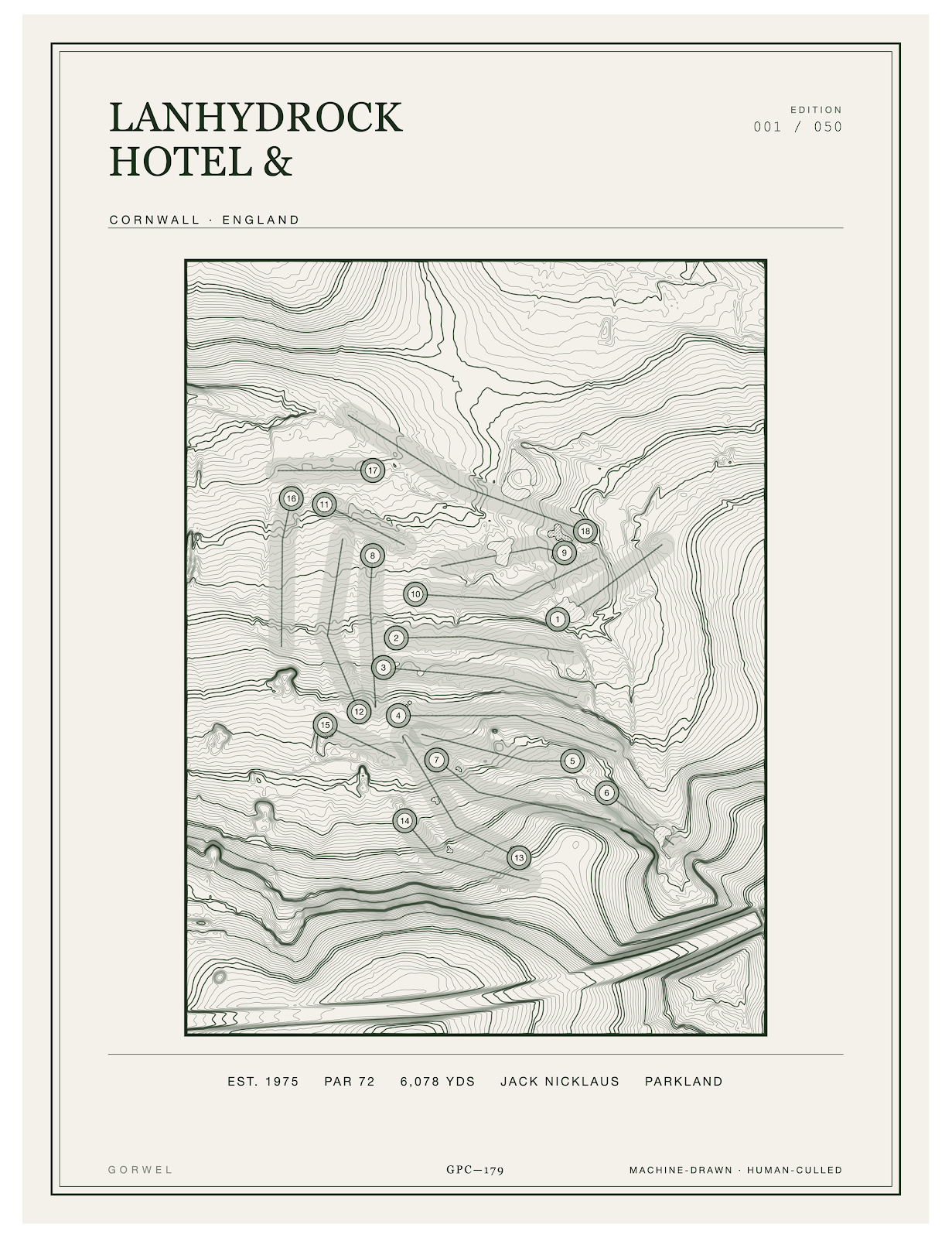 Lanhydrock Hotel & Golf Course Print | Topographic Map Wall Art