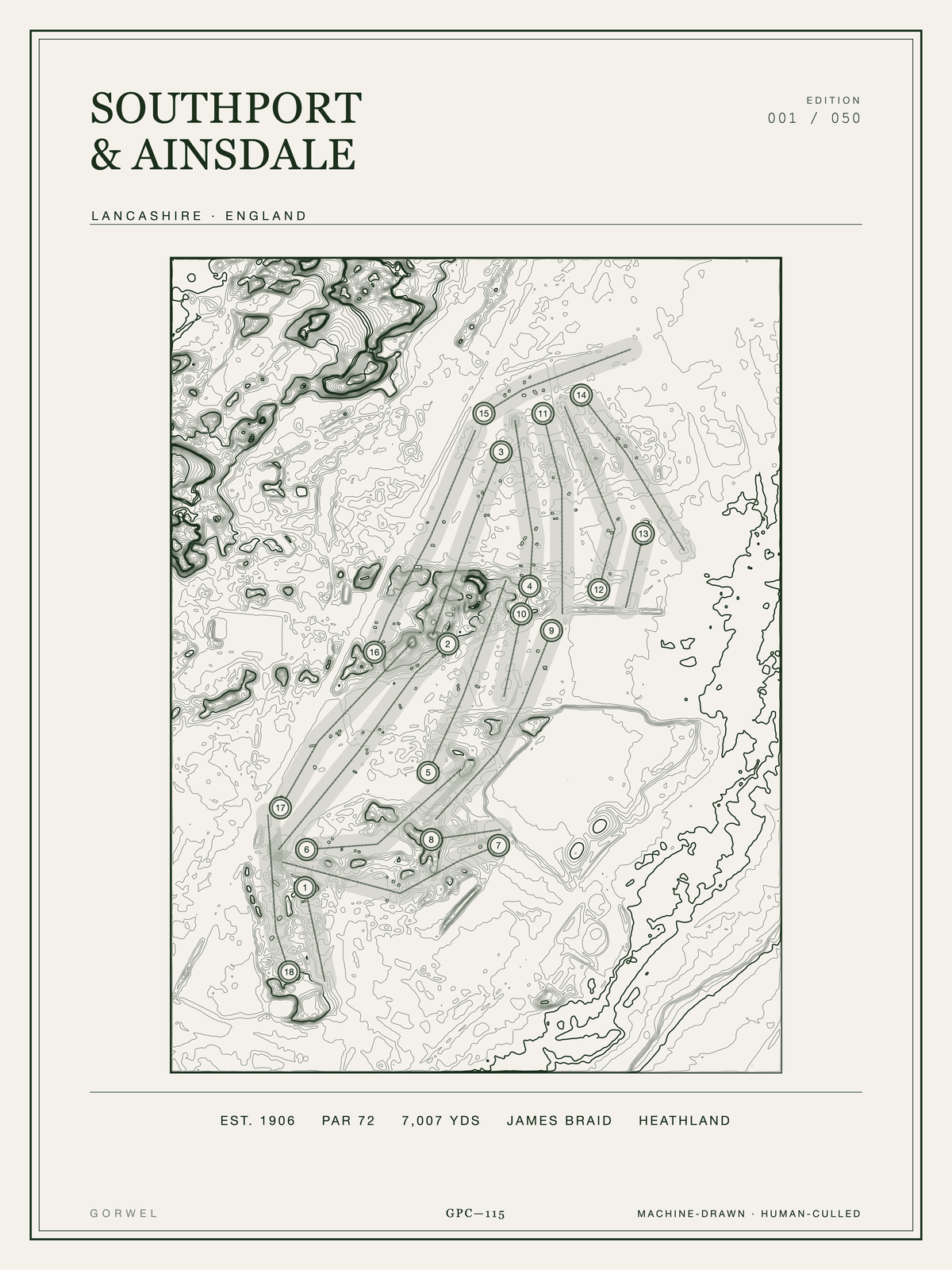 Southport & Ainsdale Golf Course Print | Topographic Map Wall Art
