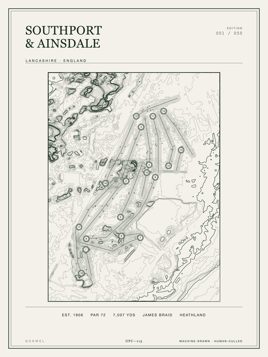 Southport & Ainsdale Golf Course Print | Topographic Map Wall Art