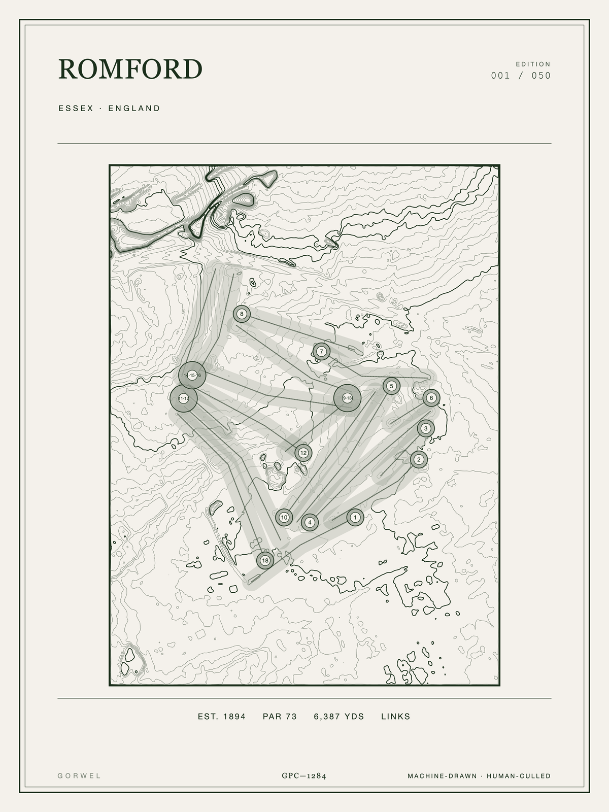 Romford Golf Course Print | Topographic Map Wall Art