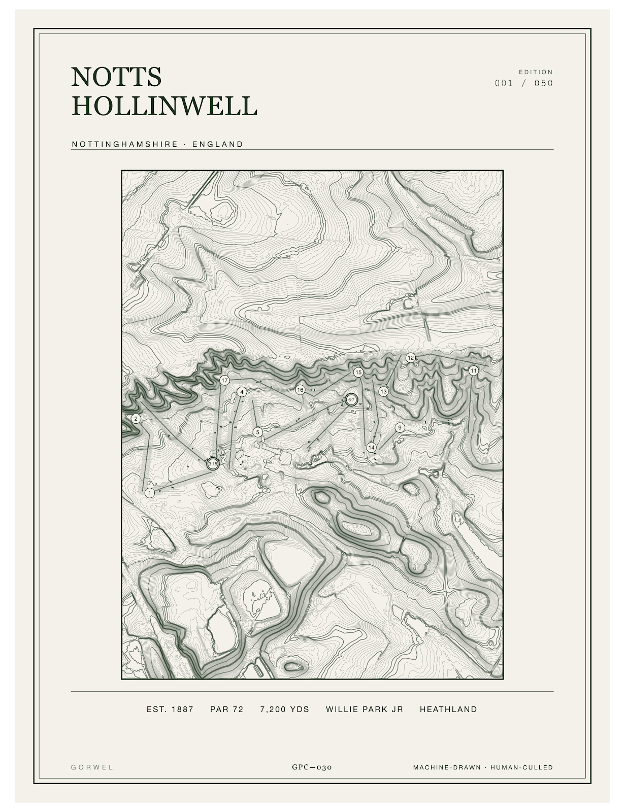 Notts Hollinwell Golf Course Print | Topographic Map Wall Art