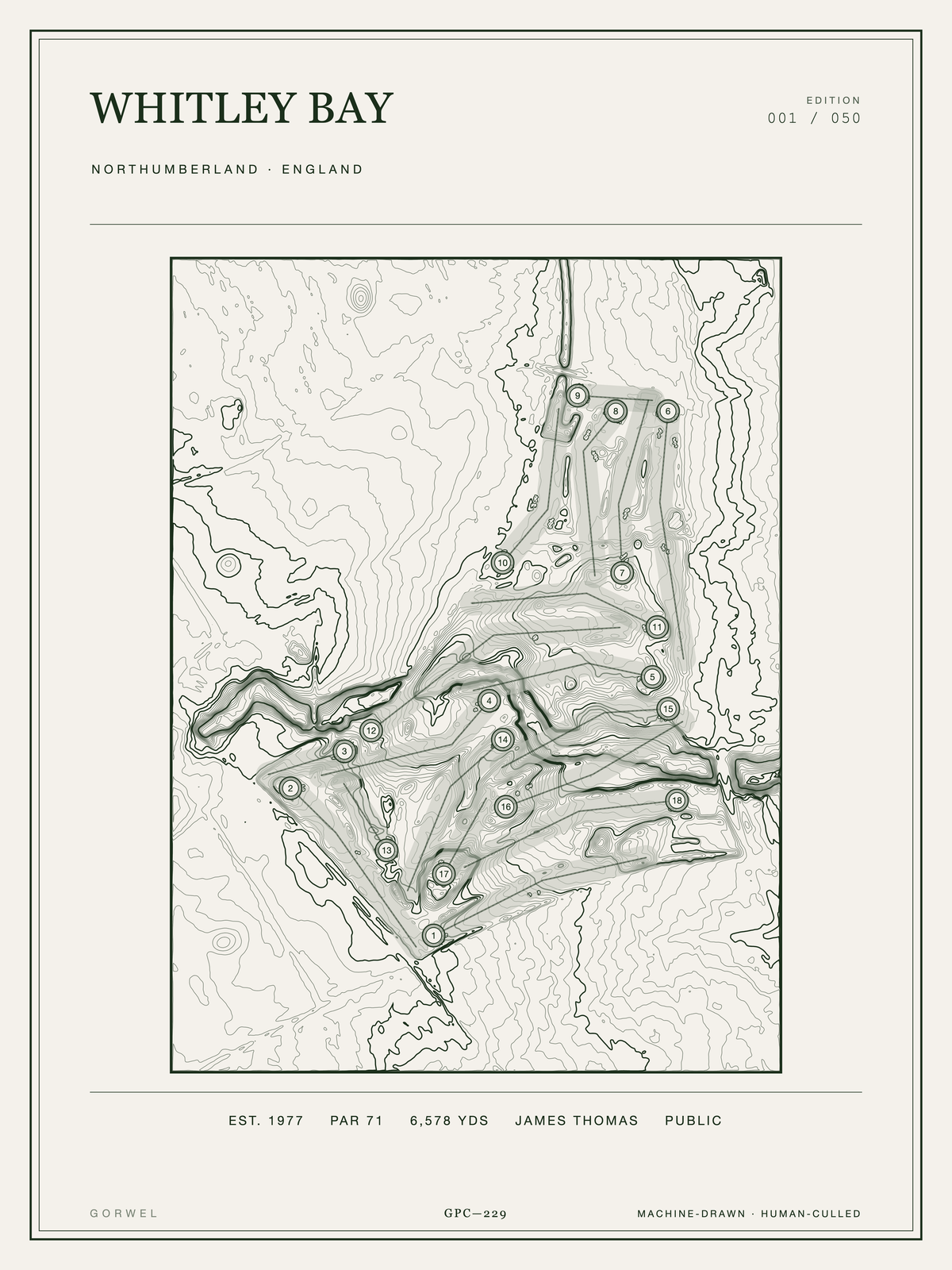 Whitley Bay Golf Course Print | Topographic Map Wall Art