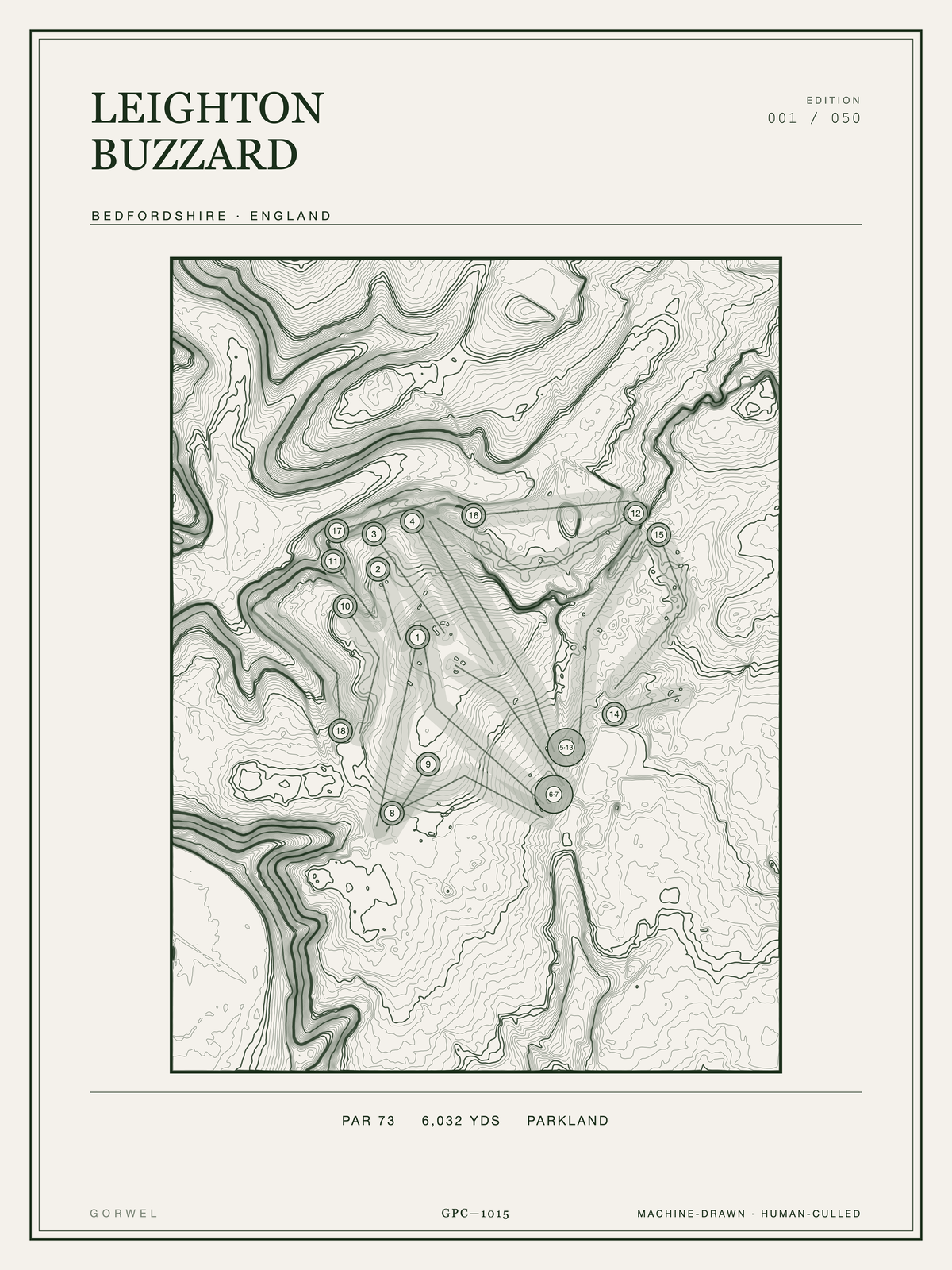 Leighton Buzzard Golf Course Print | Topographic Map Wall Art