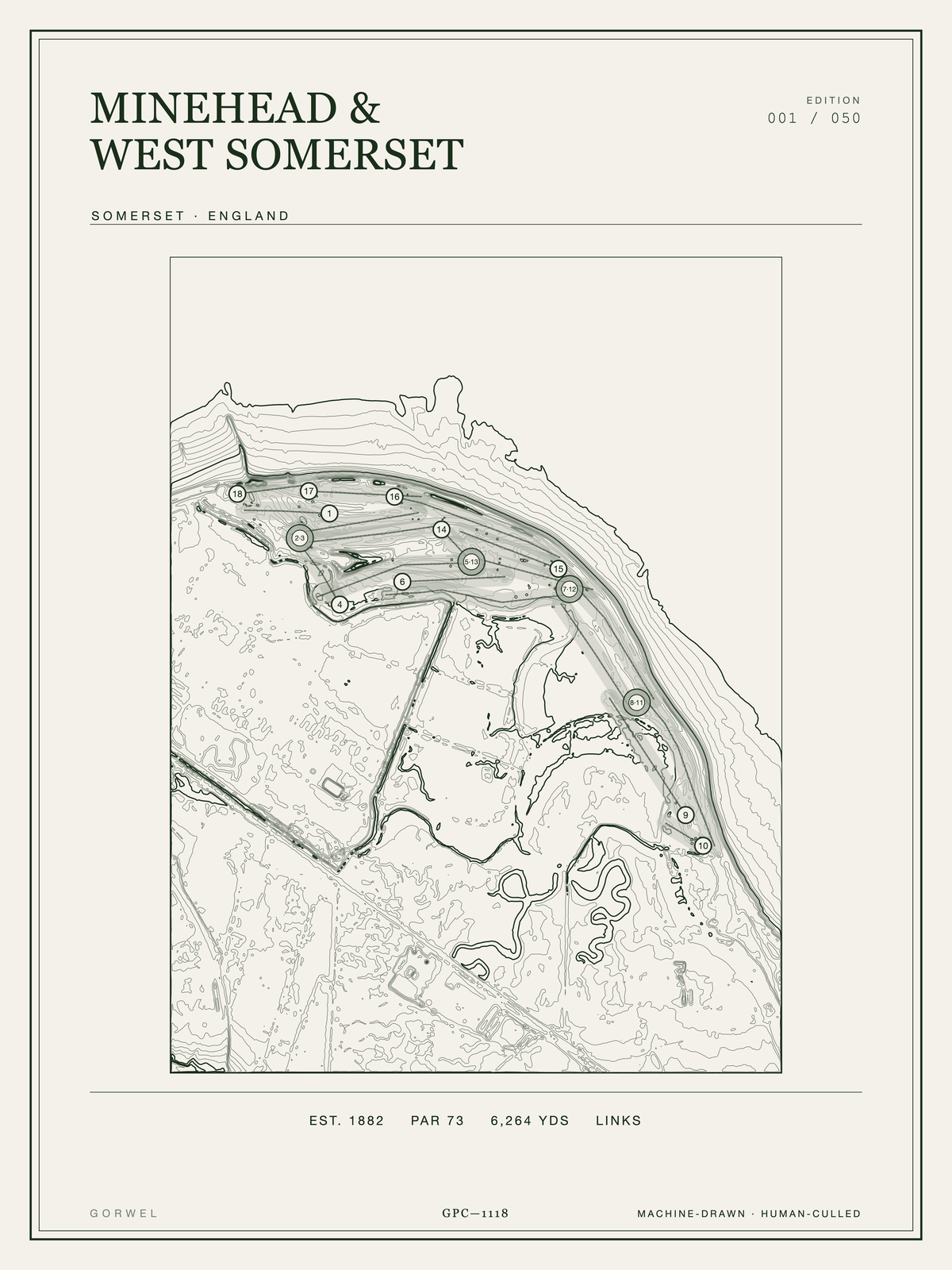 Minehead & West Somerset Golf Course Print | Topographic Map Wall Art
