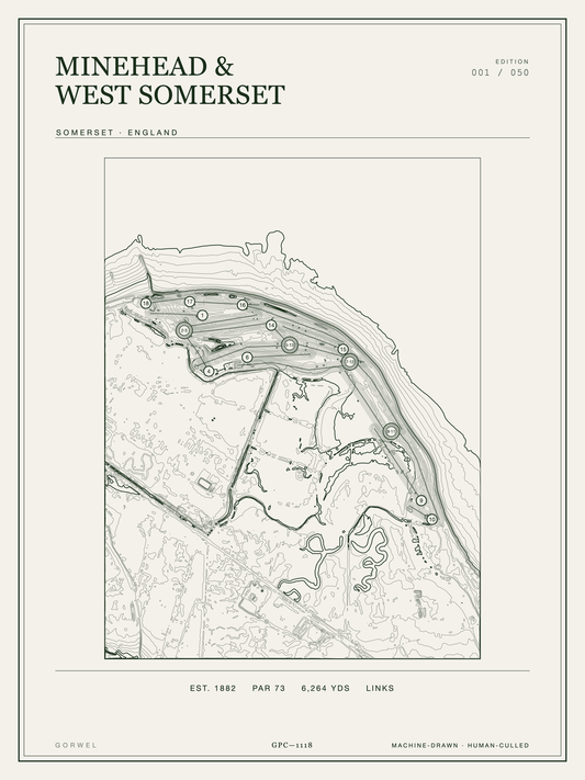 Minehead & West Somerset Golf Course Print | Topographic Map Wall Art