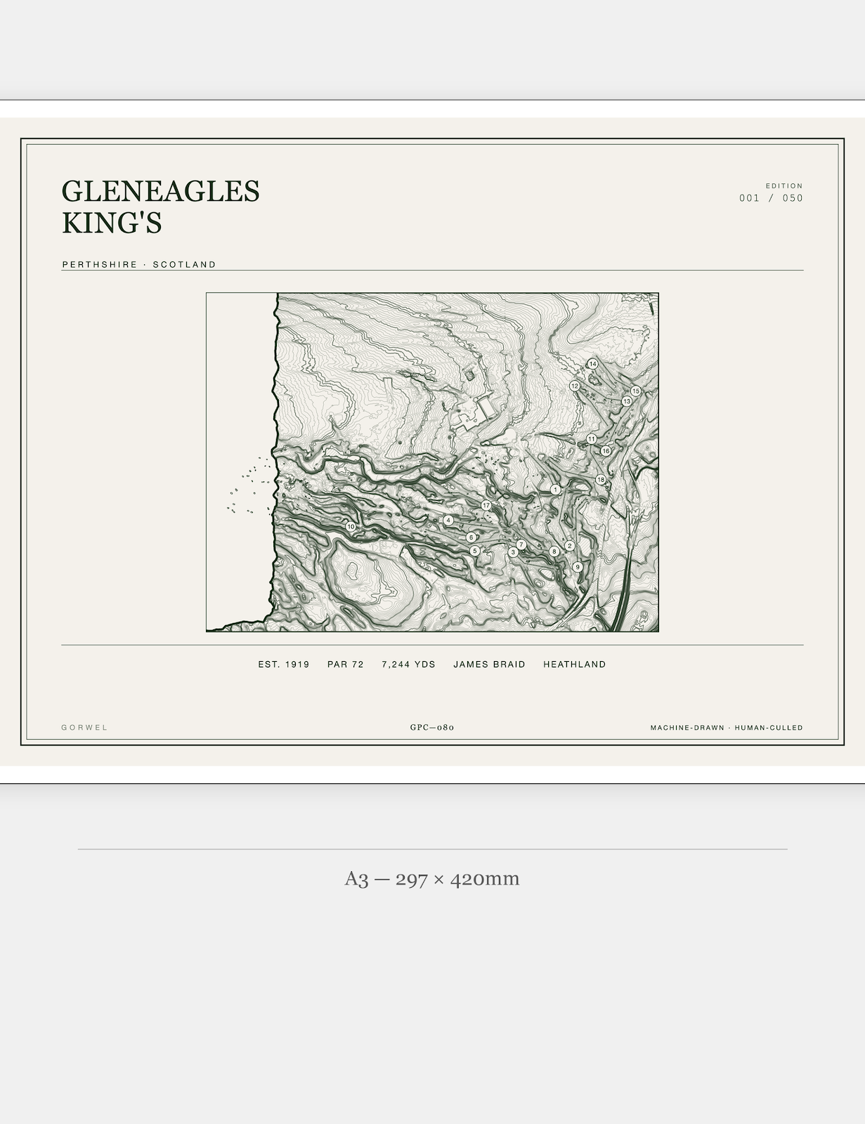 Gleneagles King'S Golf Course Print | Topographic Map Wall Art