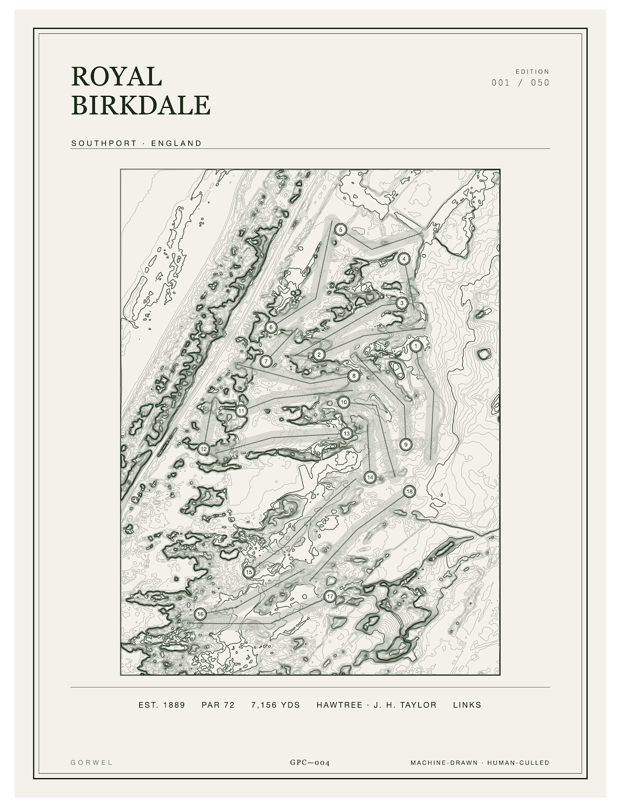 Royal Birkdale Golf Course Print | Topographic Map Wall Art