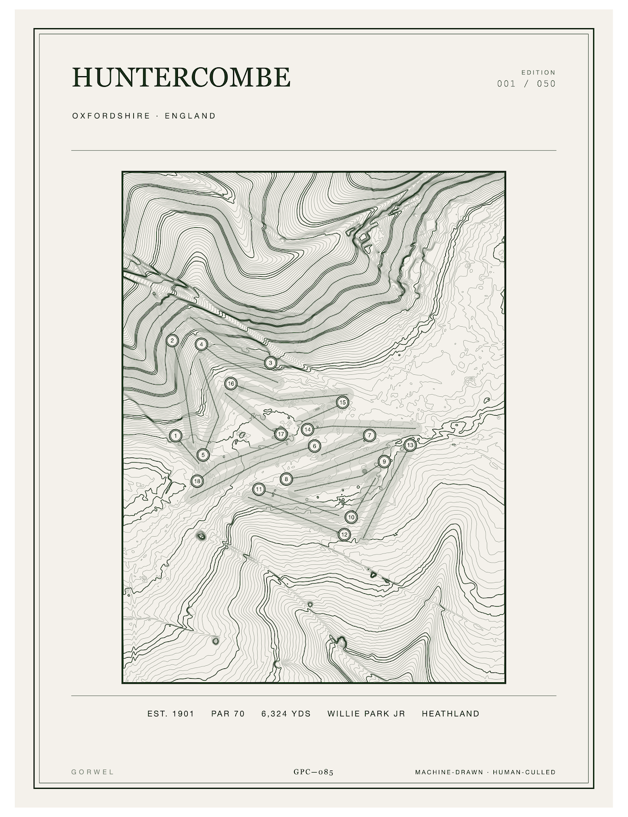 Huntercombe Golf Course Print | Topographic Map Wall Art