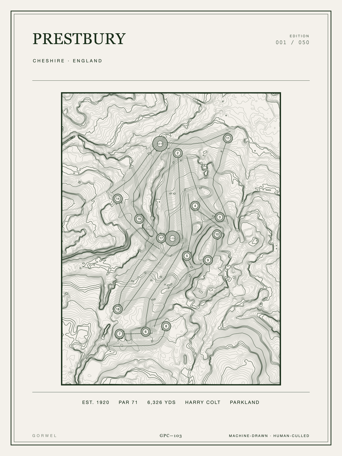 Prestbury Golf Course Print | Topographic Map Wall Art