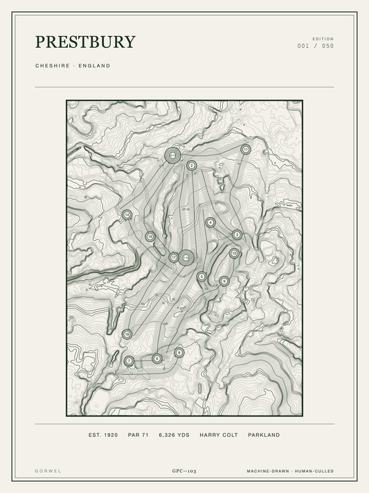 Prestbury Golf Course Print | Topographic Map Wall Art