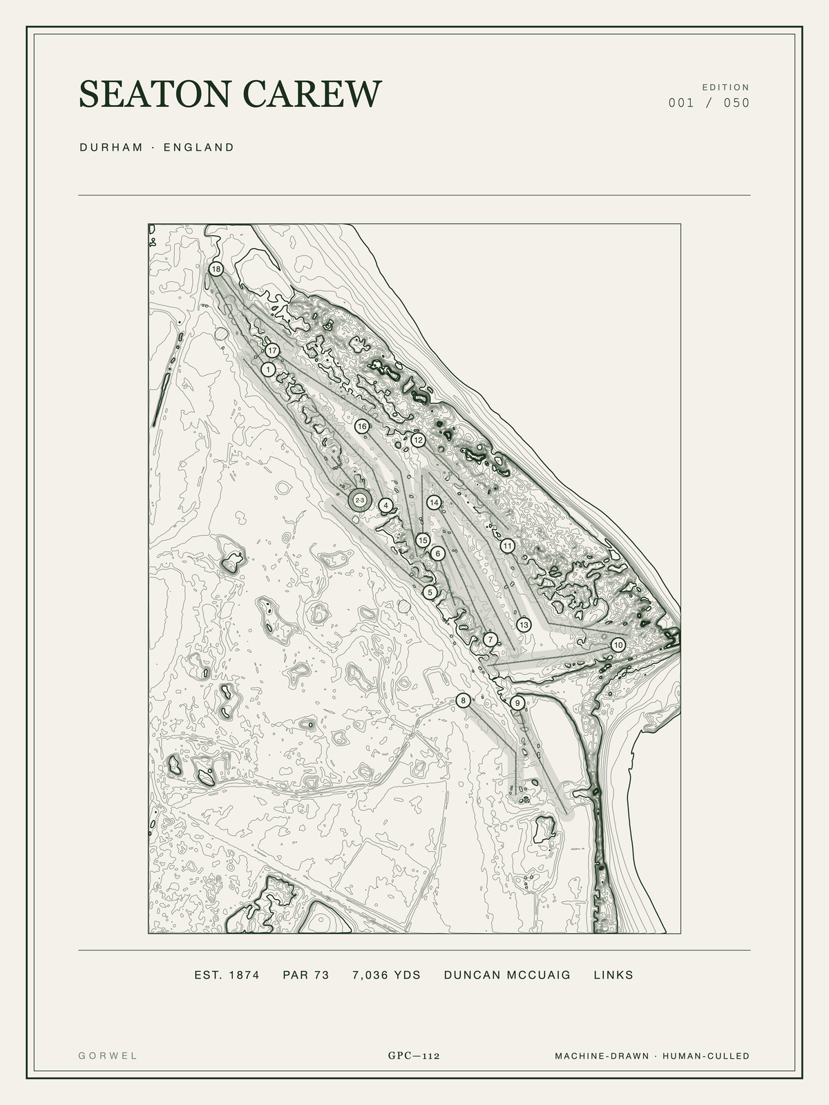 Seaton Carew Golf Course Print | Topographic Map Wall Art