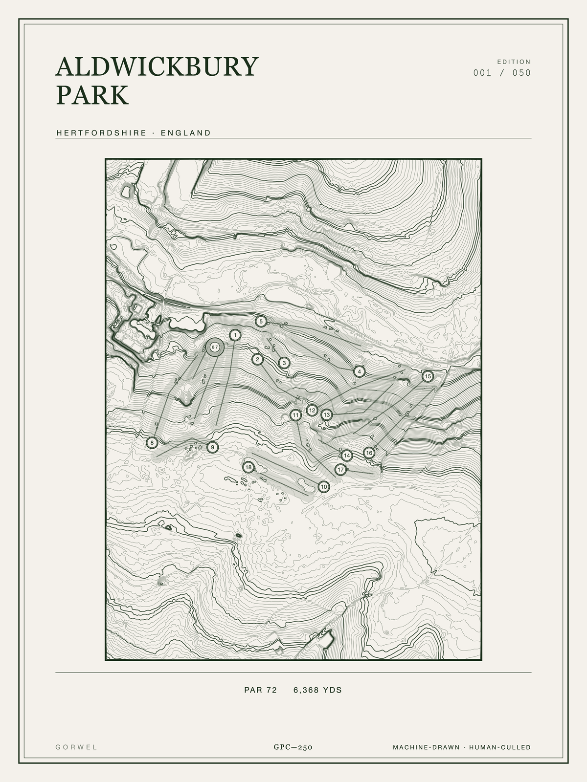 Aldwickbury Park Golf Course Print | Topographic Map Wall Art