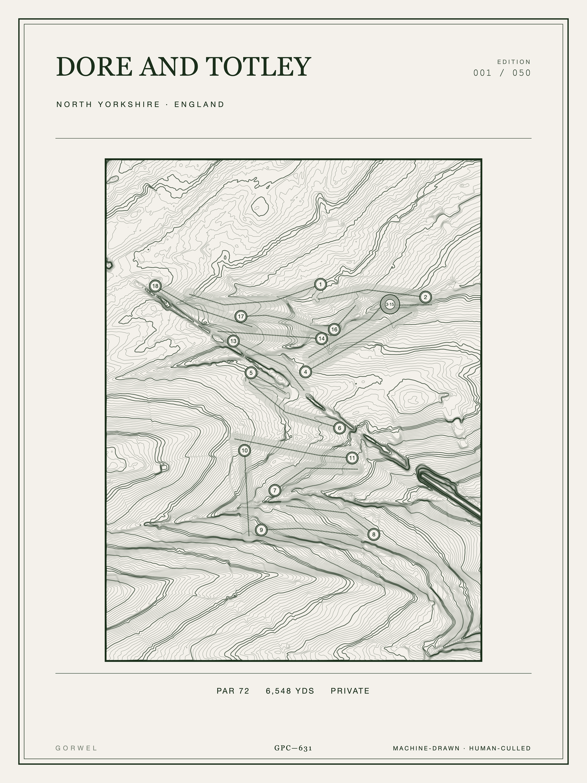 Dore And Totley Golf Course Print | Topographic Map Wall Art
