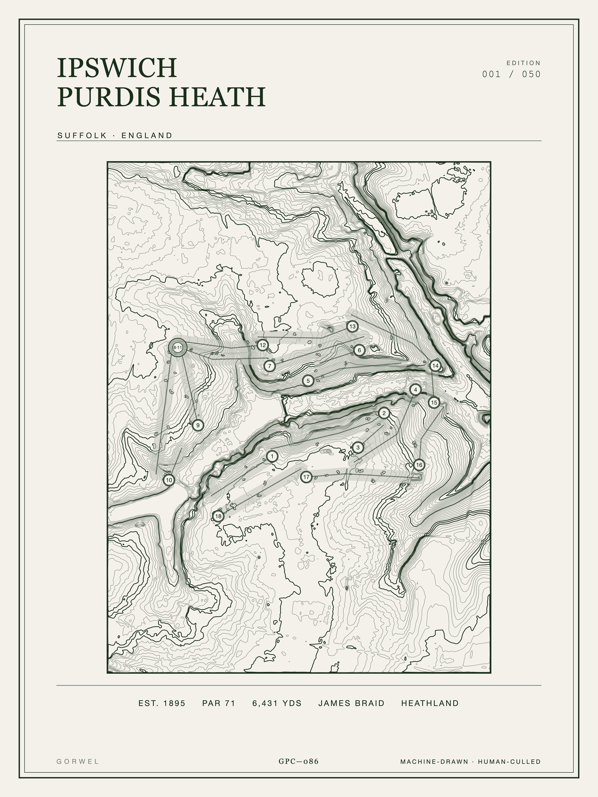 Ipswich Purdis Heath Golf Course Print | Topographic Map Wall Art