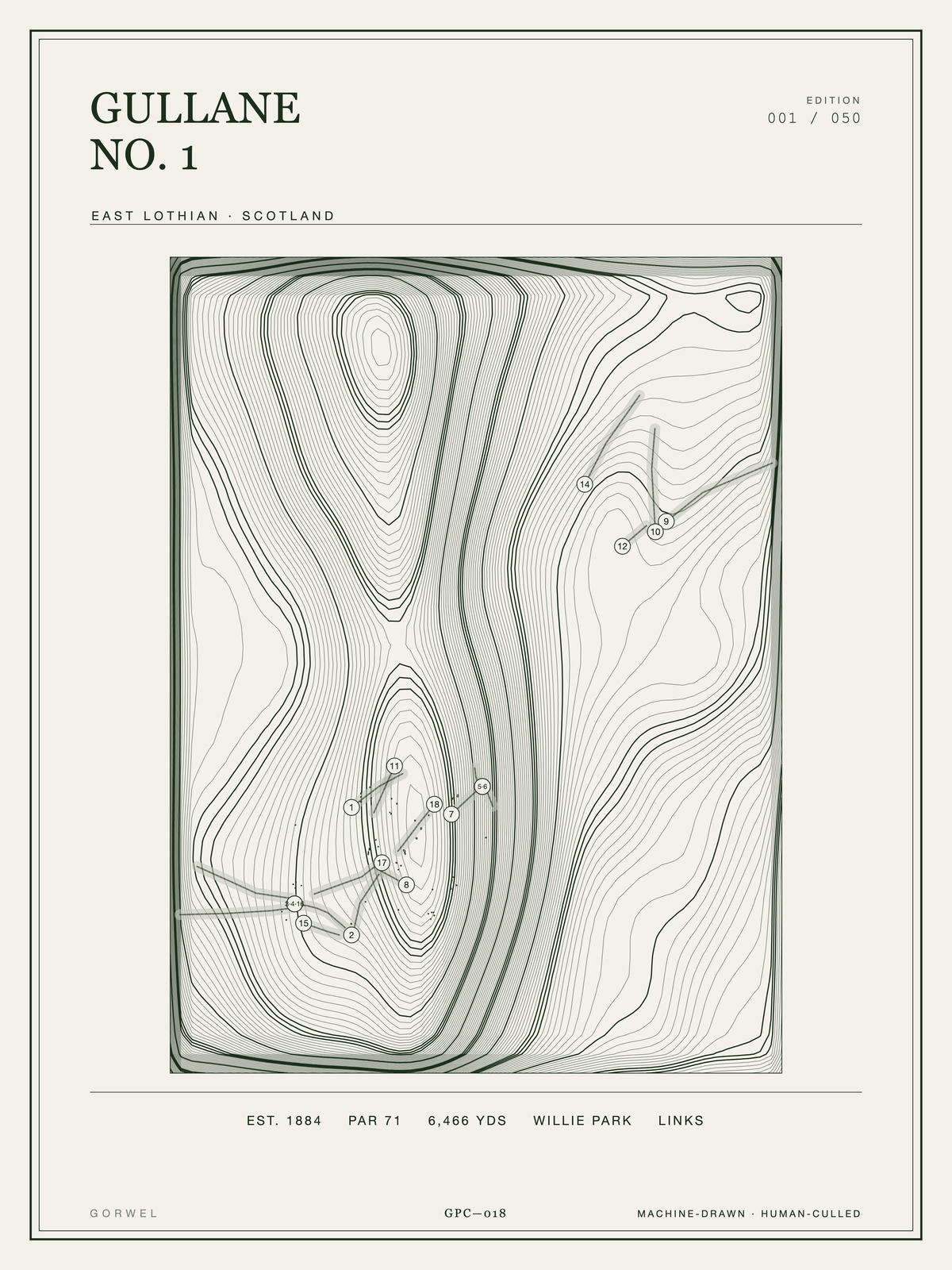 Gullane No. 1 Golf Course Print | Topographic Map Wall Art
